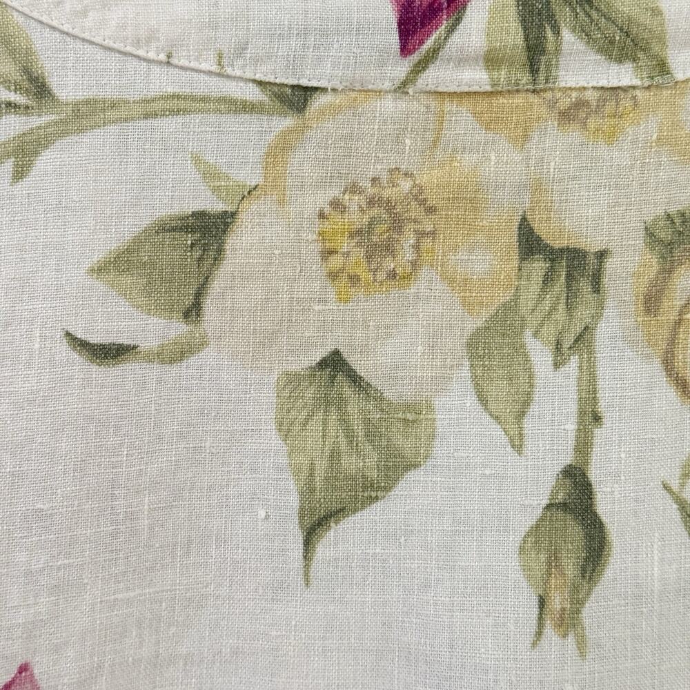 Hot Cotton Vtg Linen Floral Peasant Blouse XL Botanical Cottagecore Romantic - Picture 9 of 9